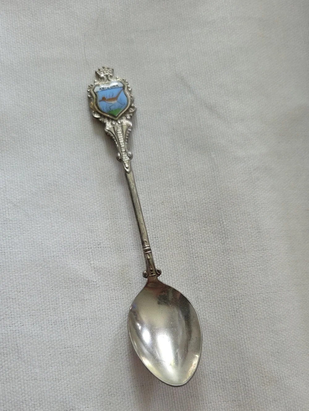 Silver-tone Blue Enamel Decorative Souvenir Spoon. Arizonia